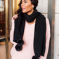 Knitted Fuzzy Pom Pom Scarf In Black