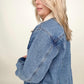 Cotton Bleu Oversized Washed Denim Jacket With Sherpa Collar