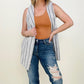 Linen Blend Striped Sleeveless Blazer Vest
