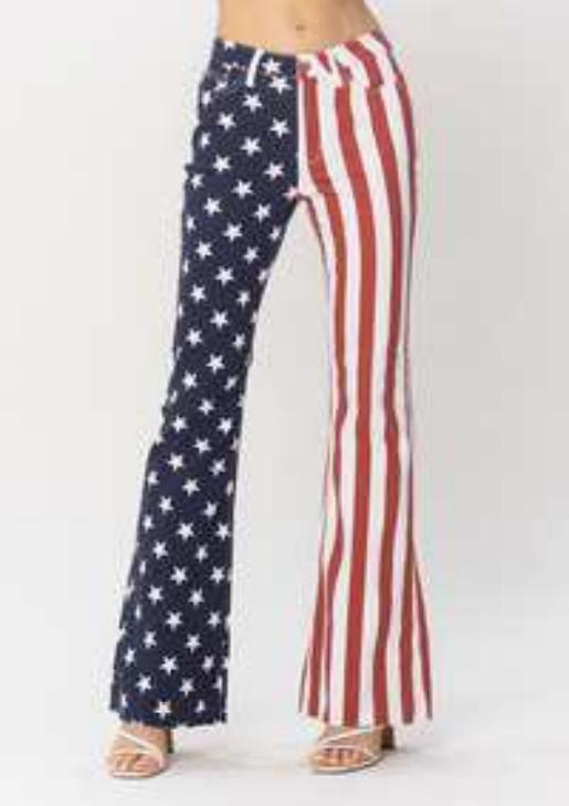 Judy Blue High Waist American Flag Print Flare Jeans
