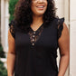 Lace Cap Sleeve Top in Black
