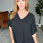 Let's Roll V-Neck Top in Black