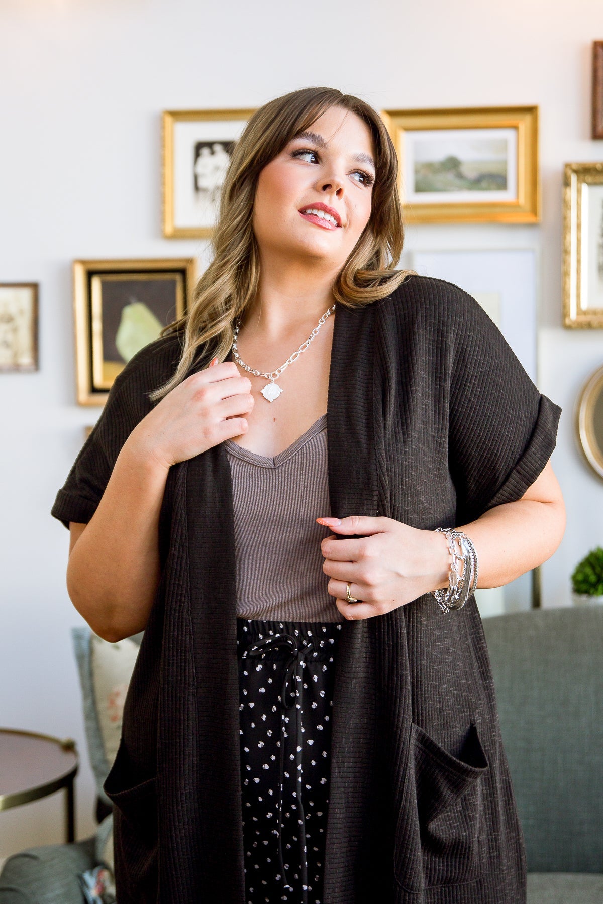 Light Breeze Short Sleeve Cardigan In Black