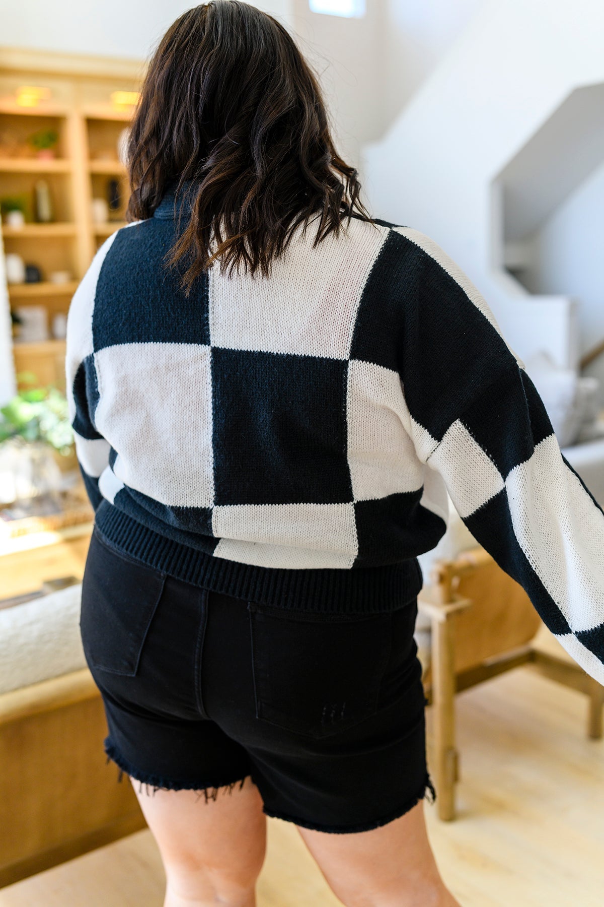 Lola Checkered Cardigan in Black & White