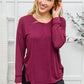 Long Sleeve Knit Top With Pocket In Burgundy