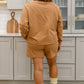 Long Sleeve Sweatshirt Top & Shorts Set In Camel