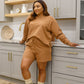 Long Sleeve Sweatshirt Top & Shorts Set In Camel