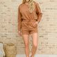 Long Sleeve Sweatshirt Top & Shorts Set In Camel