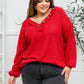 Long Sleeve Waffle Knit Top In Cranberry
