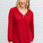 Long Sleeve Waffle Knit Top In Cranberry