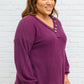 Long Sleeve Waffle Knit Top In Eggplant
