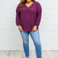Long Sleeve Waffle Knit Top In Eggplant