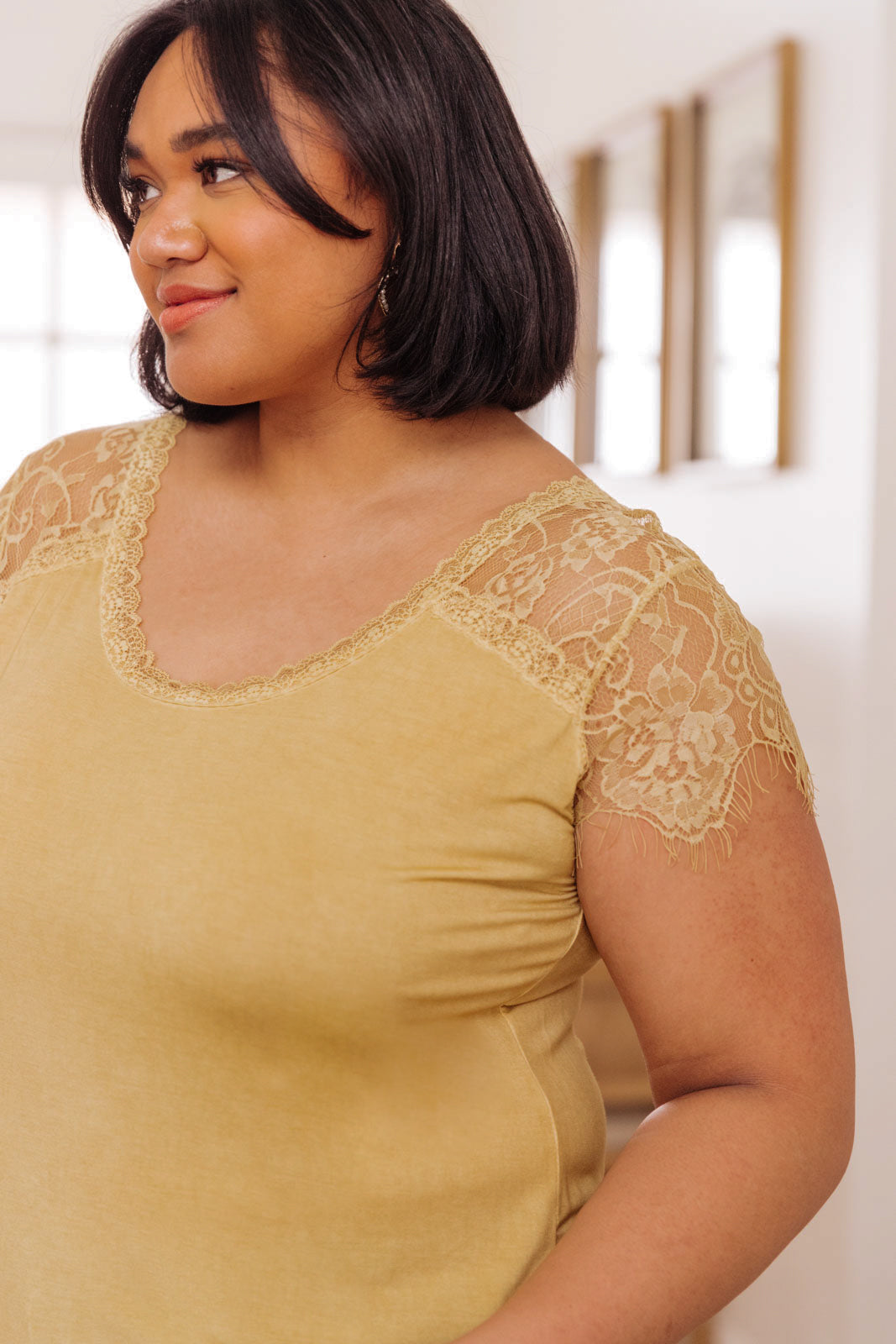 Lovely Lace Tee In Yellow