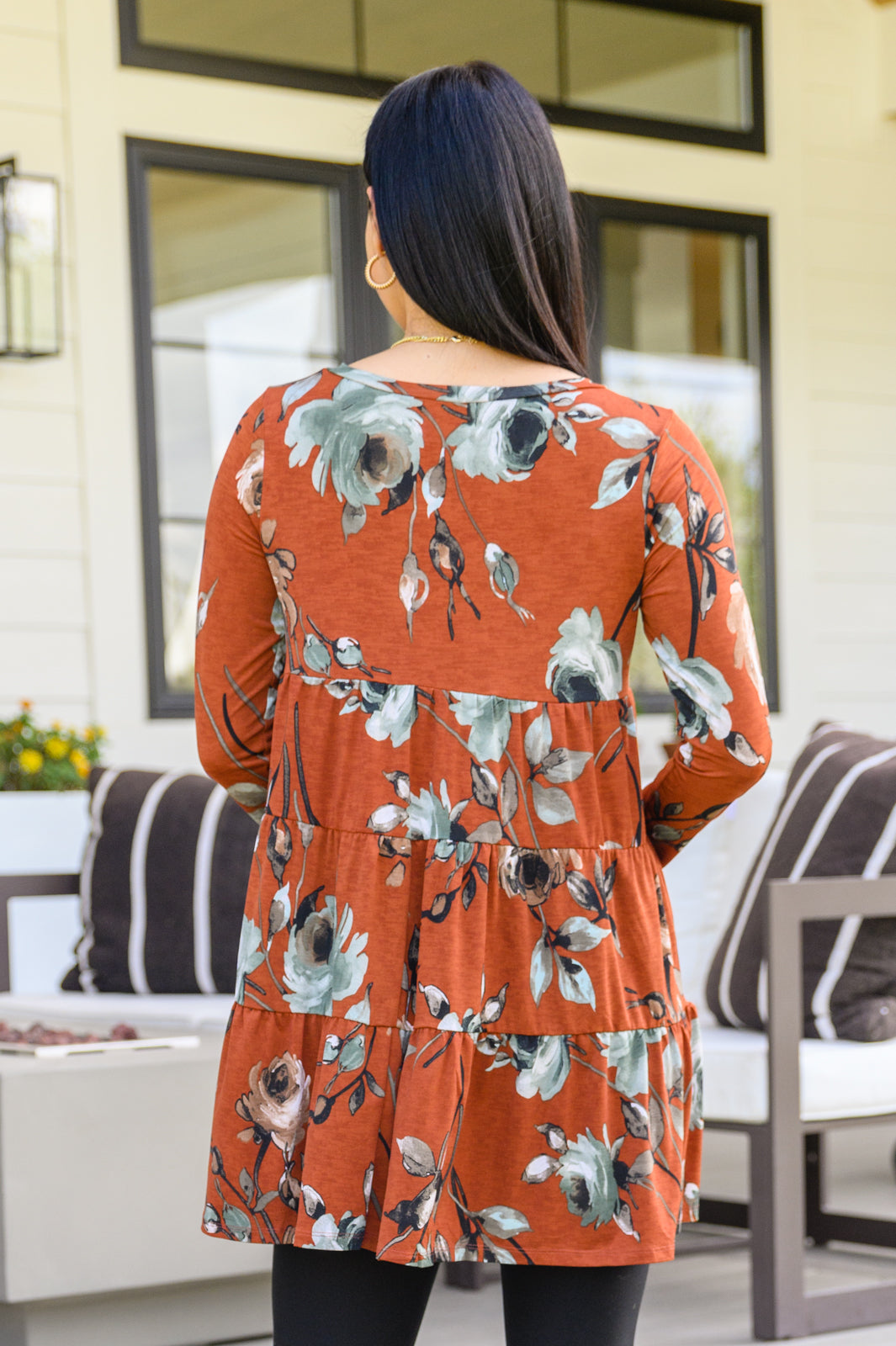Lovely Meeting Tiered Floral Tunic In Rust