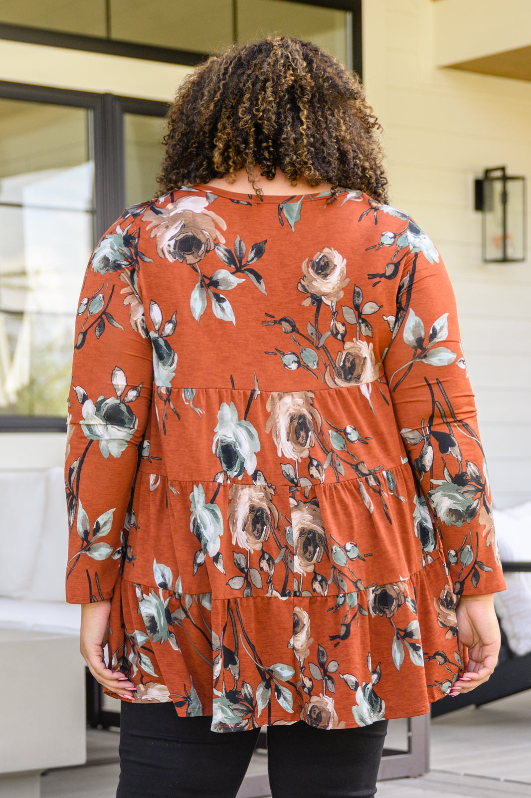 Lovely Meeting Tiered Floral Tunic In Rust