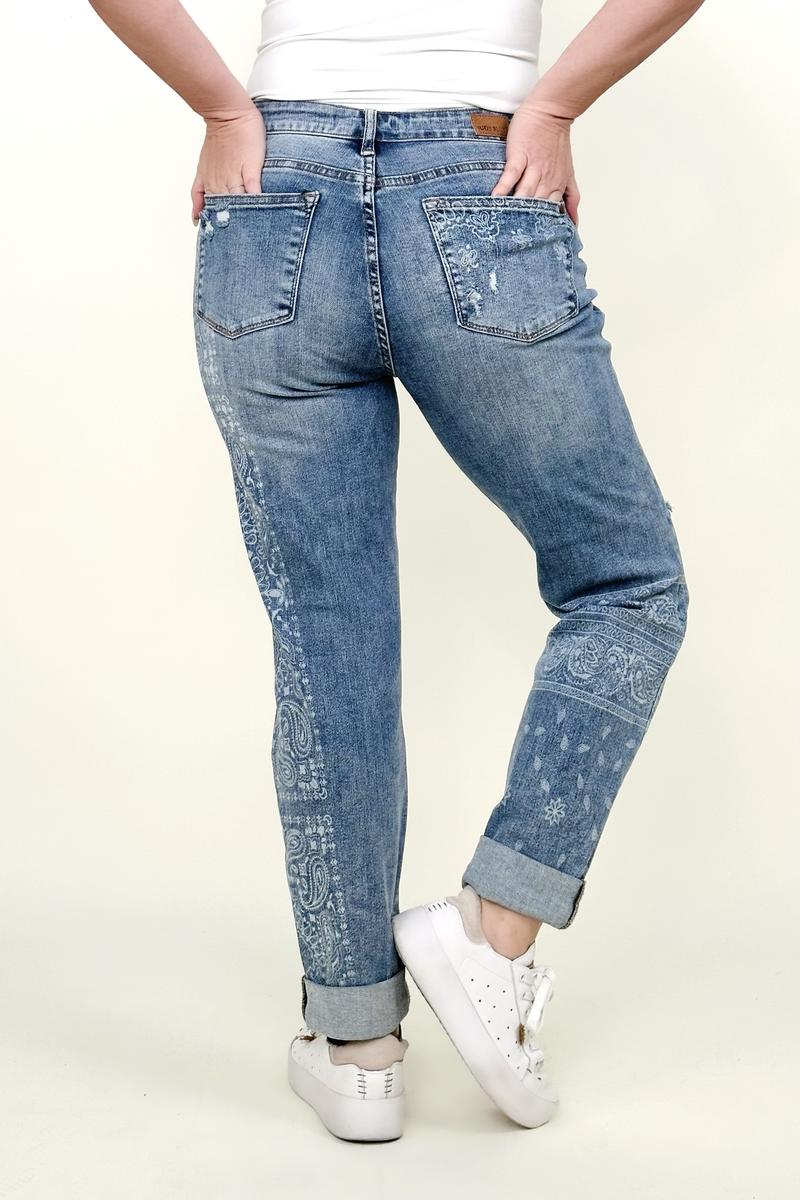 Judy Blue Paisley Print Boyfriend Jeans