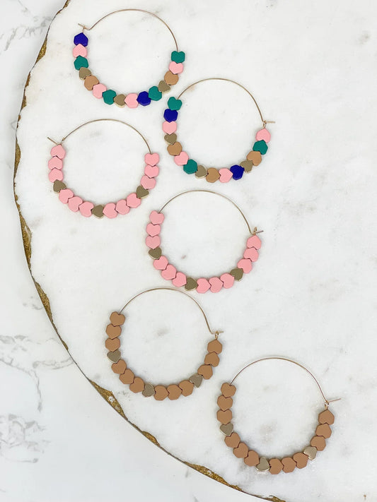 PREORDER: Heart-Bead Chevron Hoop Earrings in Assorted Colors