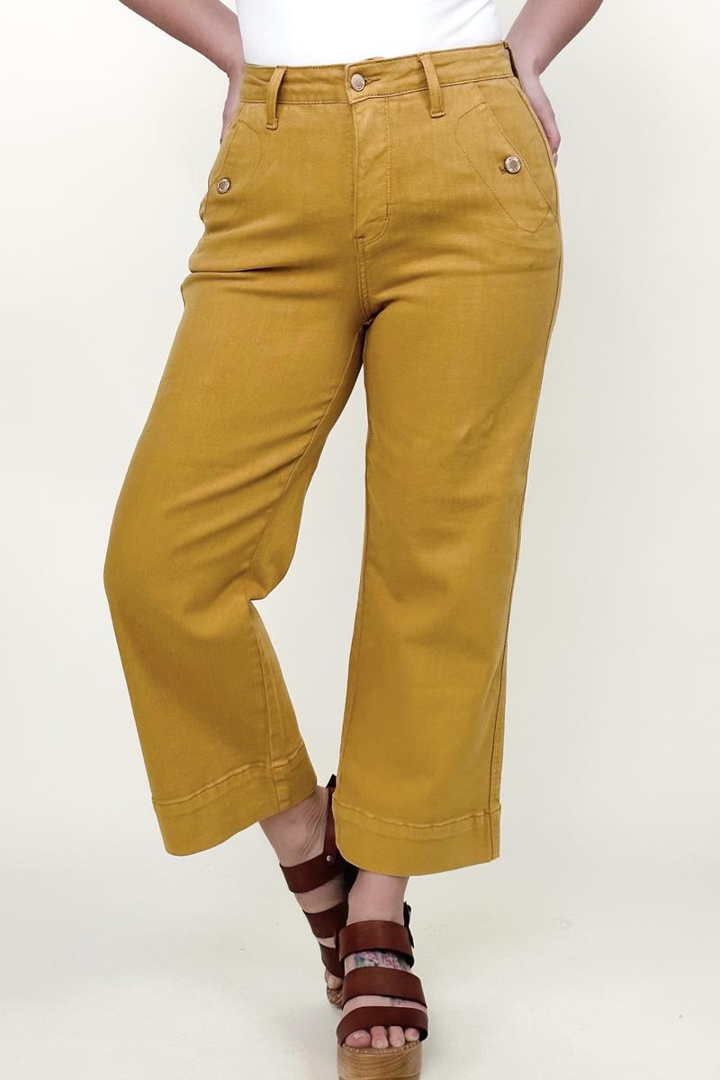 RESTOCK Judy Blue Garment Dyed Straight Leg Cropped Jeans - Mustard