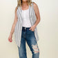 Linen Blend Striped Sleeveless Blazer Vest