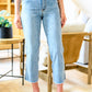 Judy Blue Mid Rise Straight Crop Jeans w/Side Slit