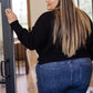 Mags Side Slit Cropped Sweater in Black