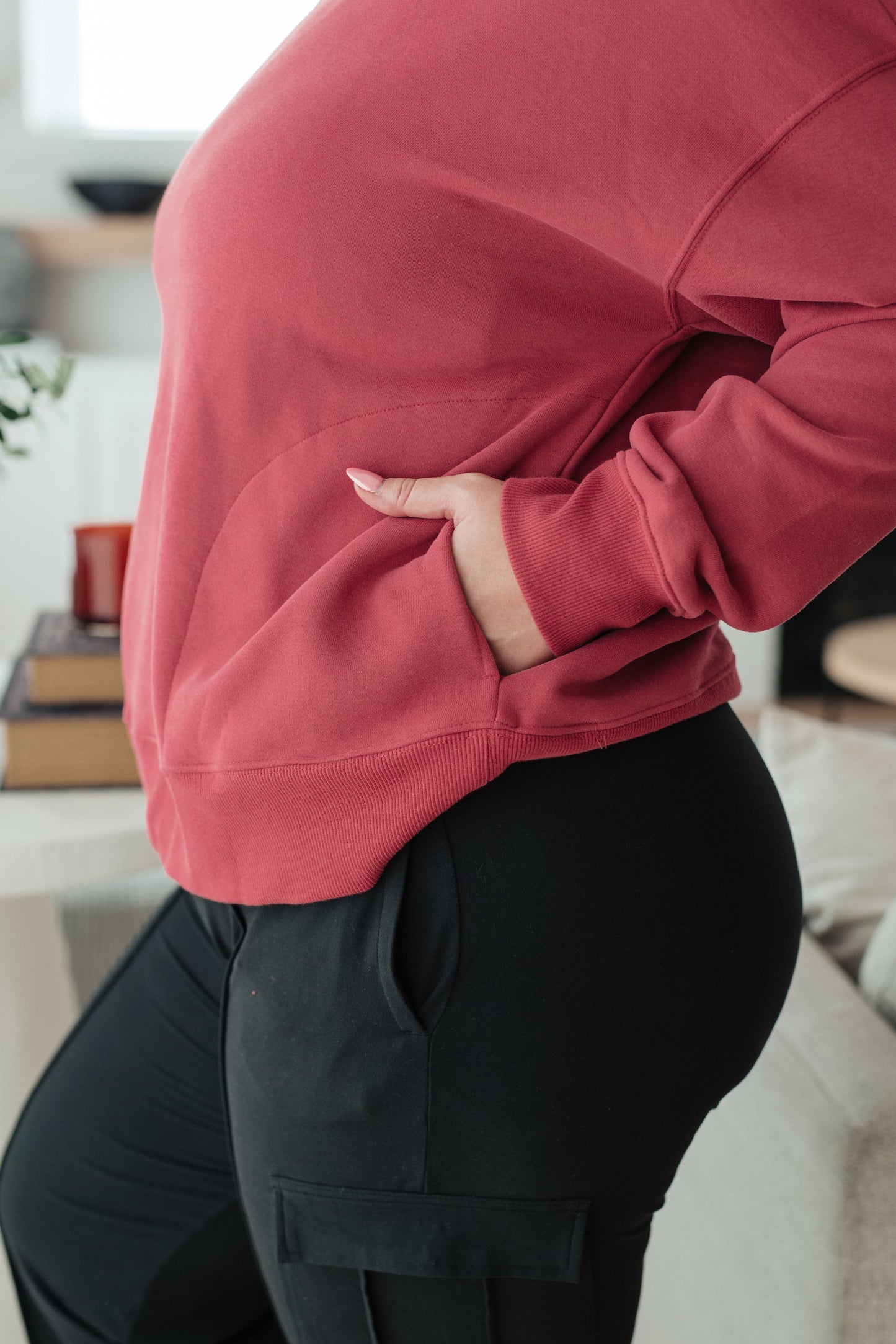 Leena Mock Neck Pullover in Cranberry