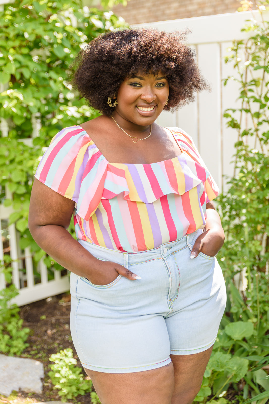 Judy Blue Mid Rise Rainbow Thread Shorts