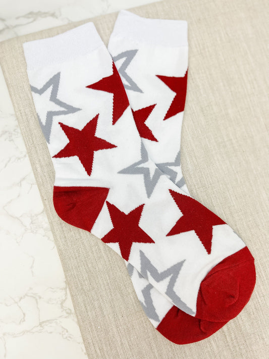 PREORDER: Game Day Star Print Crew Socks in Assorted Colors