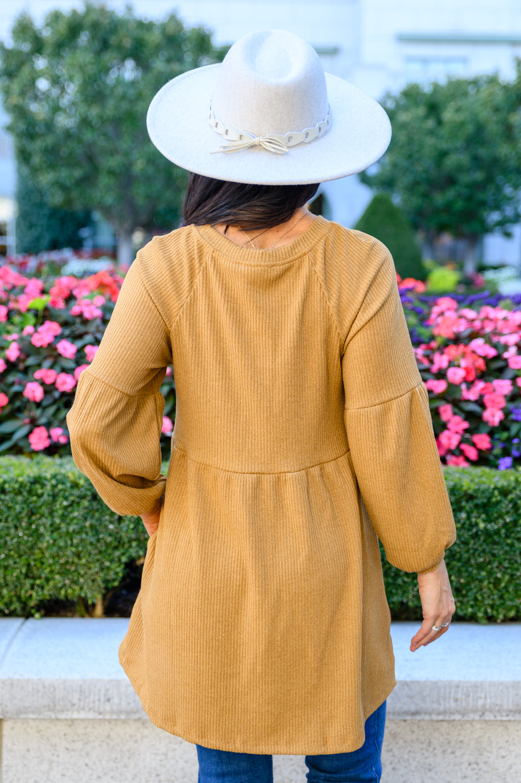 Ribbed Knit Raglan Tunic In Mustard