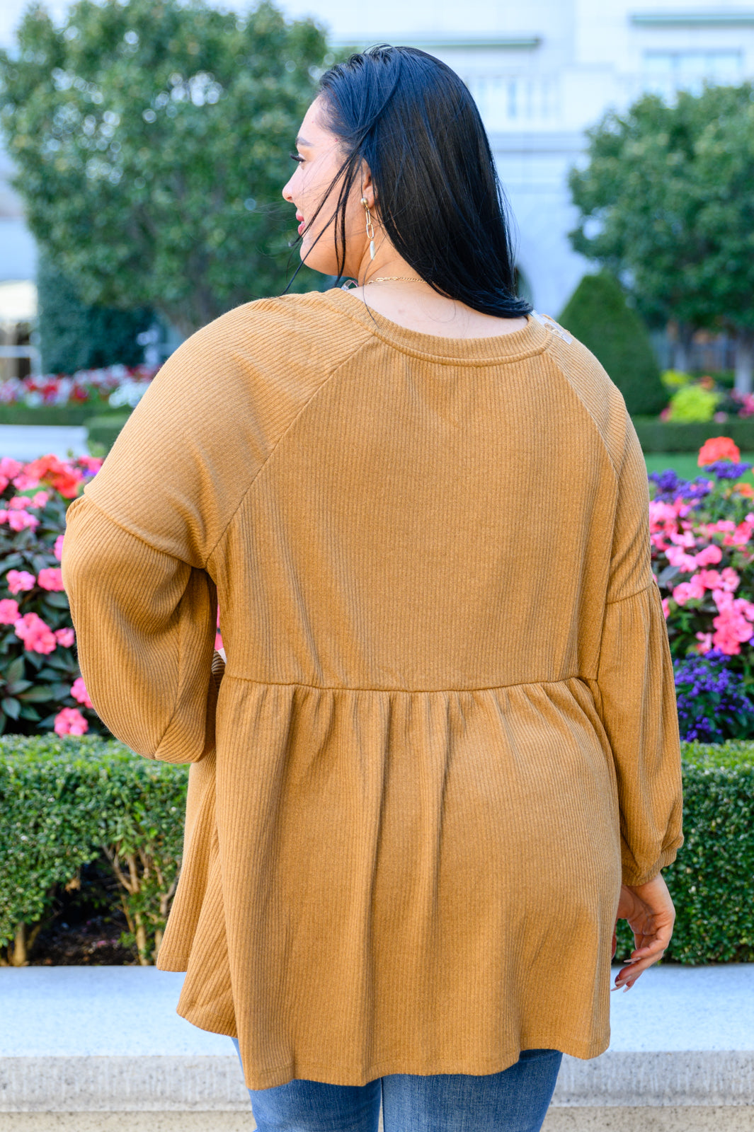 Ribbed Knit Raglan Tunic In Mustard