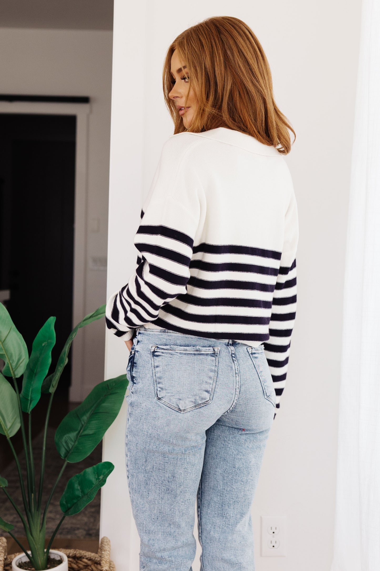 Memorable Moments Striped Sweater in White/Navy