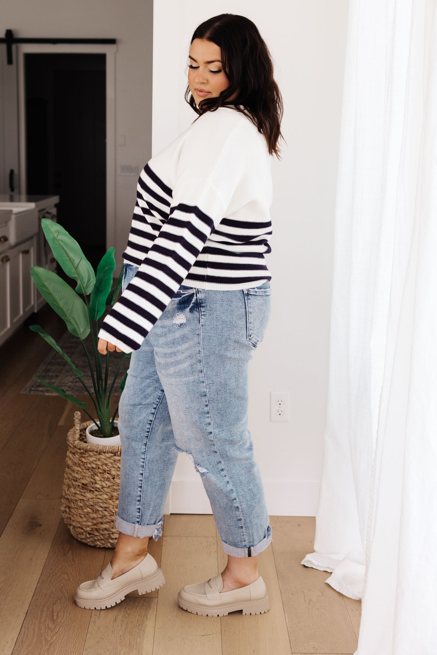 Memorable Moments Striped Sweater in White/Navy