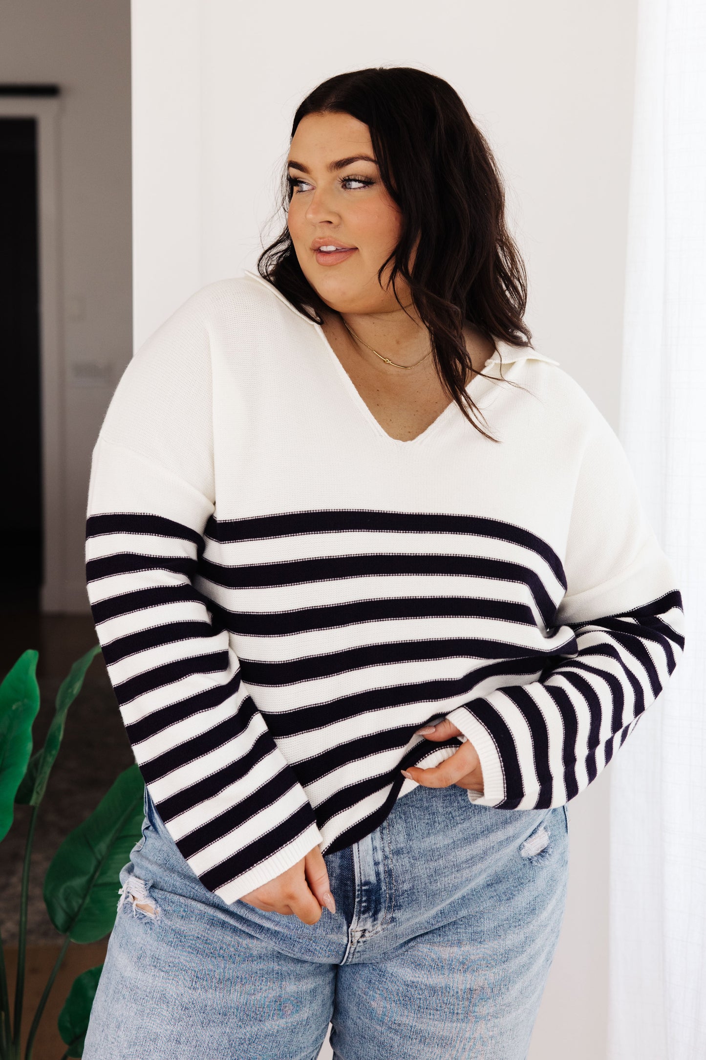 Memorable Moments Striped Sweater in White/Navy