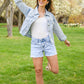 Mid-Rise Star Print Acid Wash Shorts