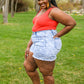 Mid-Rise Star Print Acid Wash Shorts