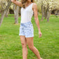 Mid-Rise Star Print Acid Wash Shorts
