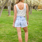 Mid-Rise Star Print Acid Wash Shorts