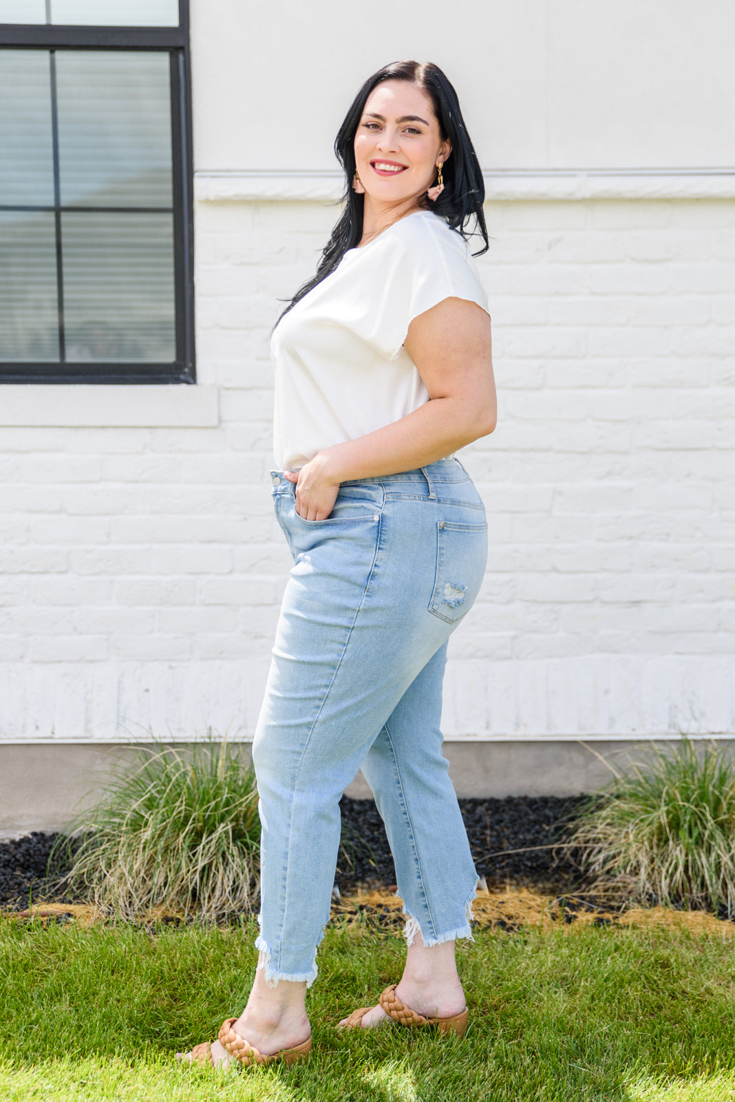 Judy Blue Mid-rise Destroyed Hem Boyfriend Jeans