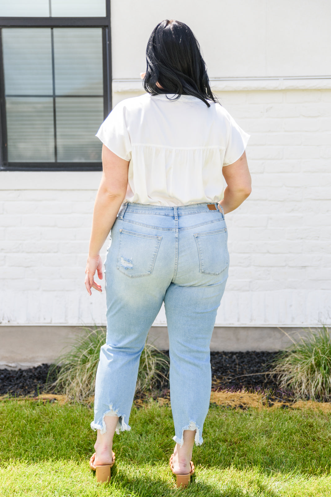 Judy Blue Mid-rise Destroyed Hem Boyfriend Jeans