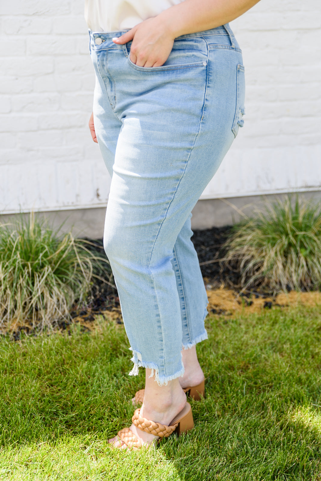 Judy Blue Mid-rise Destroyed Hem Boyfriend Jeans