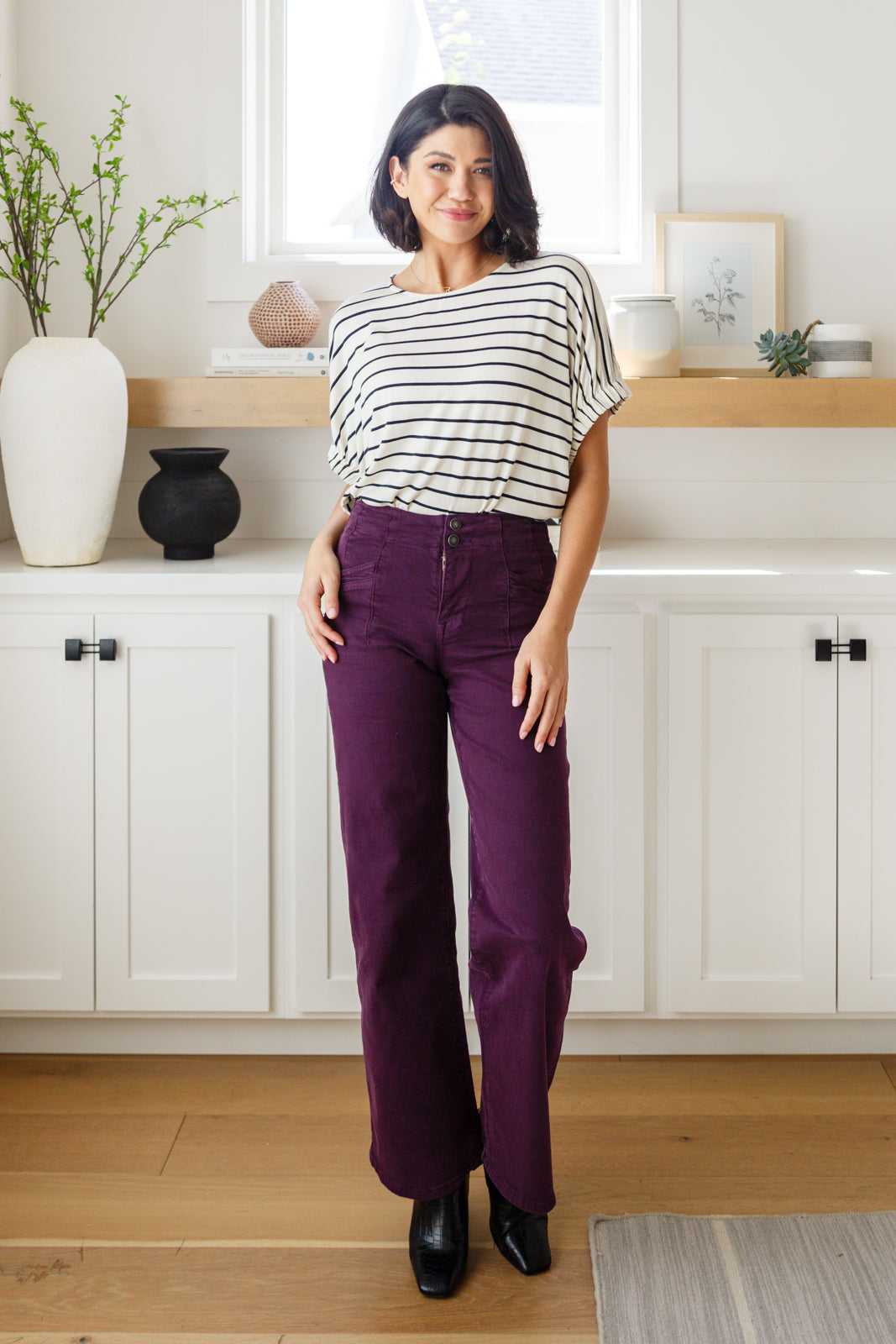Mica High Rise Wide Leg Jeans in Plum