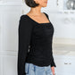 My Heart Is Yours Gathered Long Sleeve Top In Black