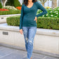 My Own Way V Neck Ribbed Top In Pine