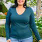 My Own Way V Neck Ribbed Top In Pine