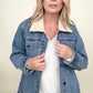 Cotton Bleu Oversized Washed Denim Jacket With Sherpa Collar