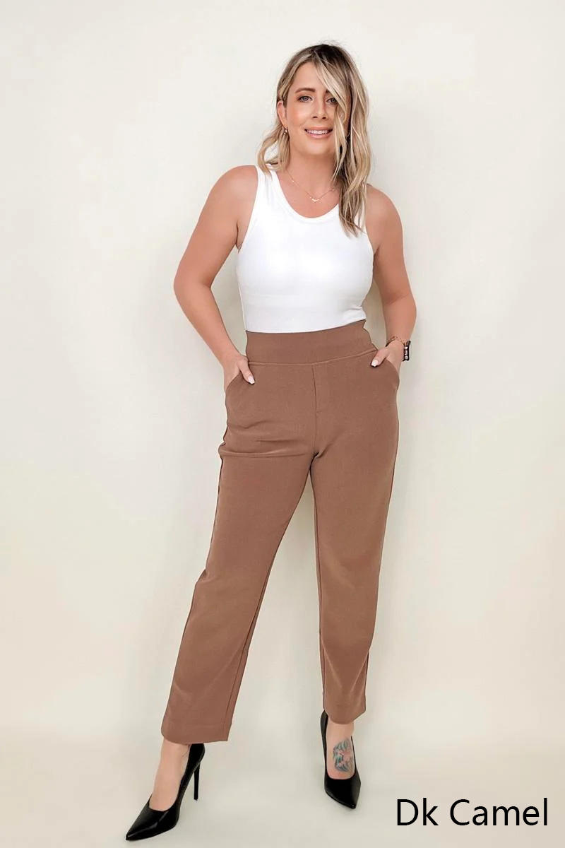 Cropped Pull on Dress Pants with Pockets