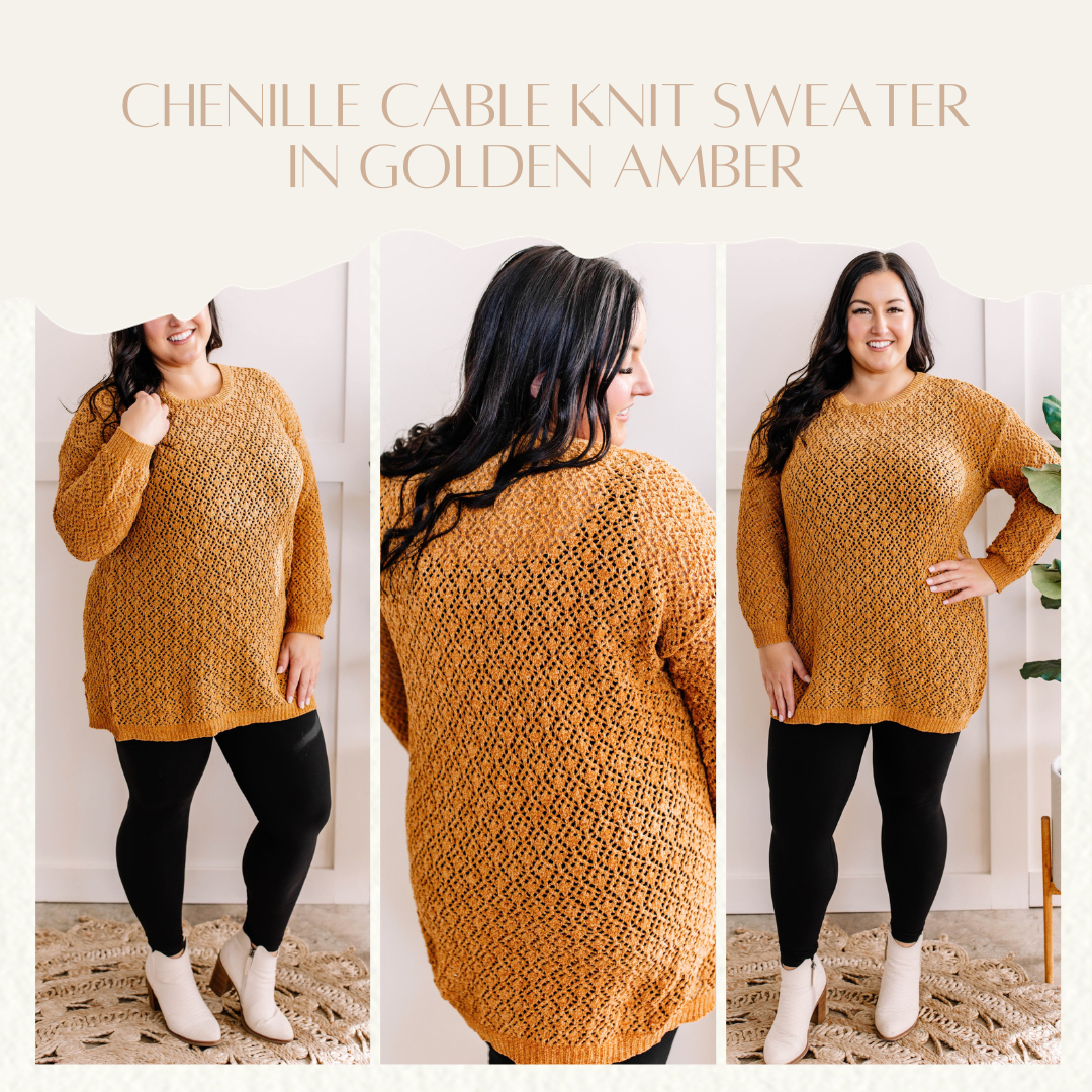 Chenille Cable Knit Sweater In Golden Amber