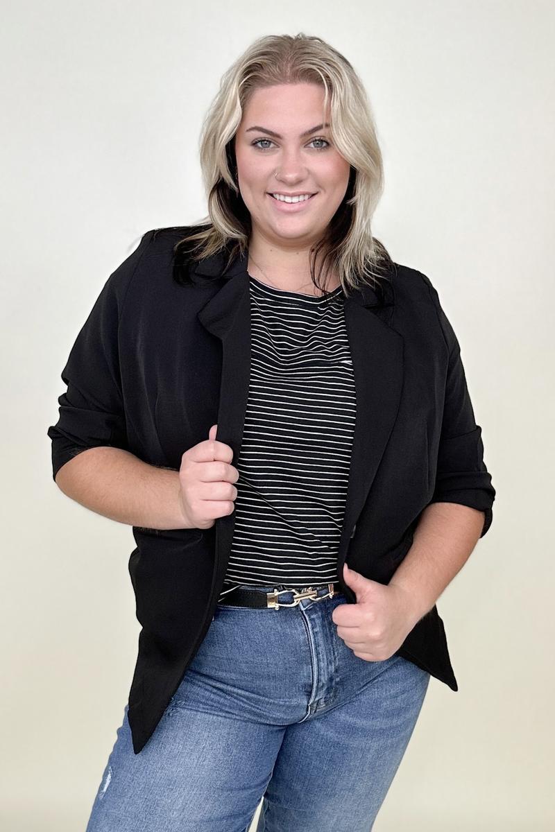 Cotton Bleu Classic Oversized Jacket Blazer in Black and Camel