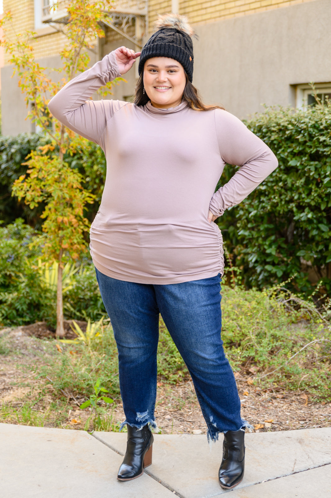 Nivia Draped Turtle Neck Tunic in Mocha