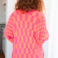 Noticed in Neon Checkered Cardigan in Pink and Orange